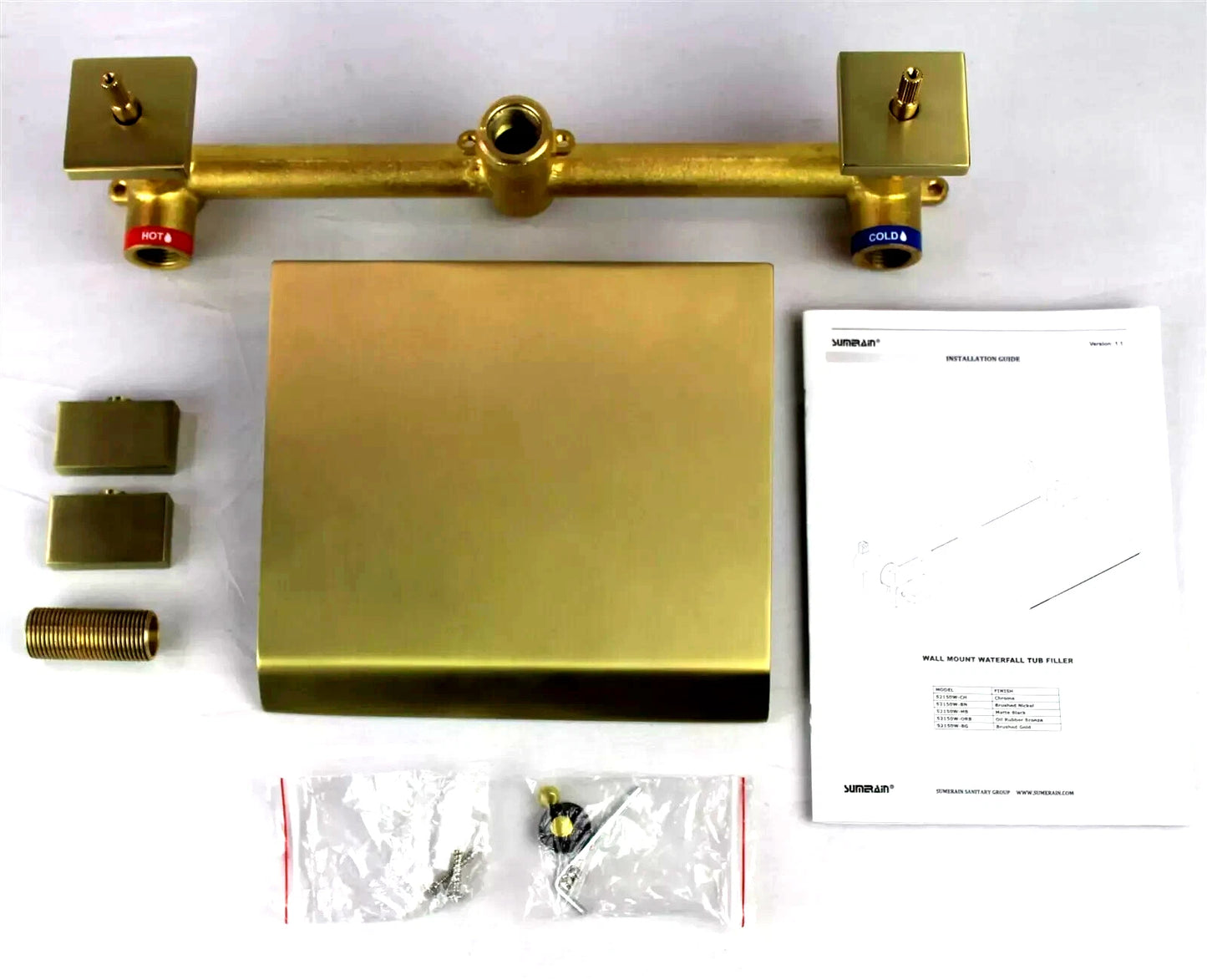 Sumerain 2 Handle Waterfall Roman Tub Faucet/Filler – Brushed Gold - S2150W-BG
