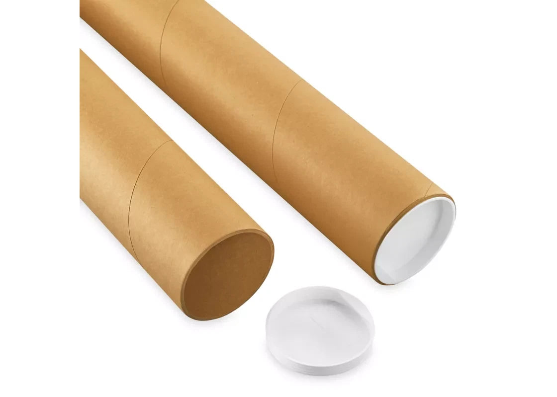 Kraft Mailing Tubes with End Caps - 3 x 9", .060" thick 25 PER BOX