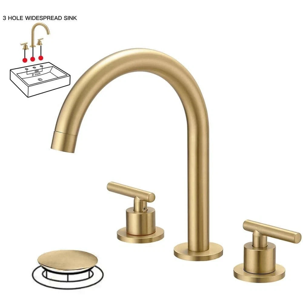 BWE 8" Widespread Bathroom Faucet Brushed Gold Double Handle w/ Drain Kit