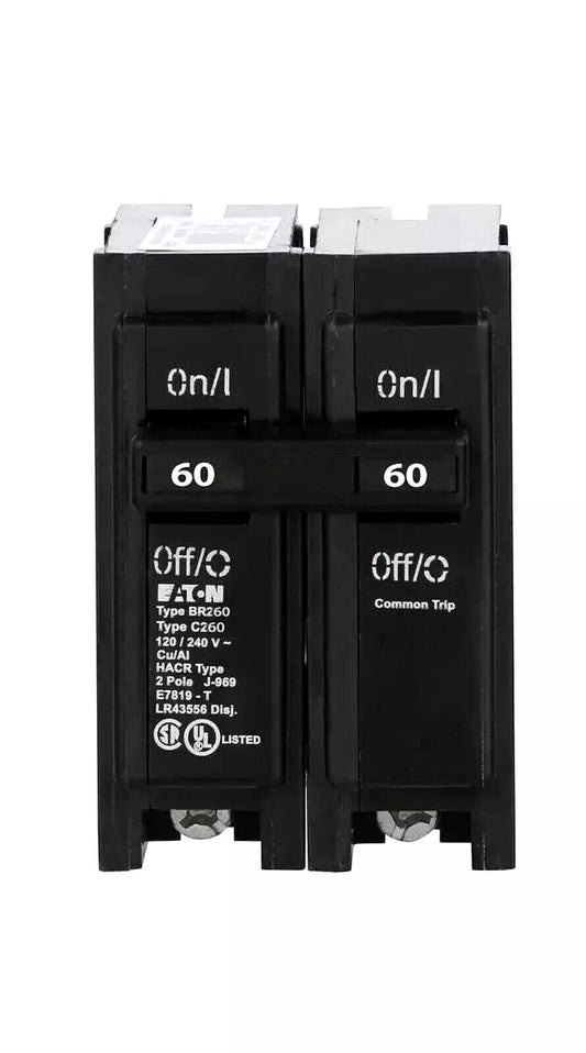 Eaton BR260 2 Pole 120/240V 60 Amp Circuit Breaker Plug In New