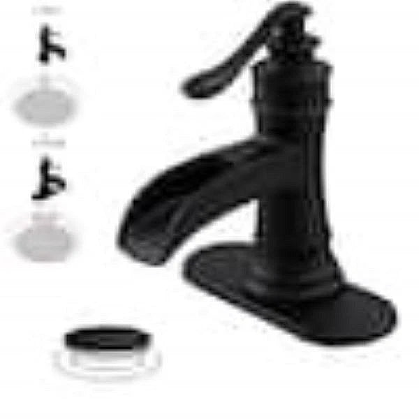 BWE Waterfall Single Single-Handle Low-Arc Bathroom Faucet Matte Black A-96556