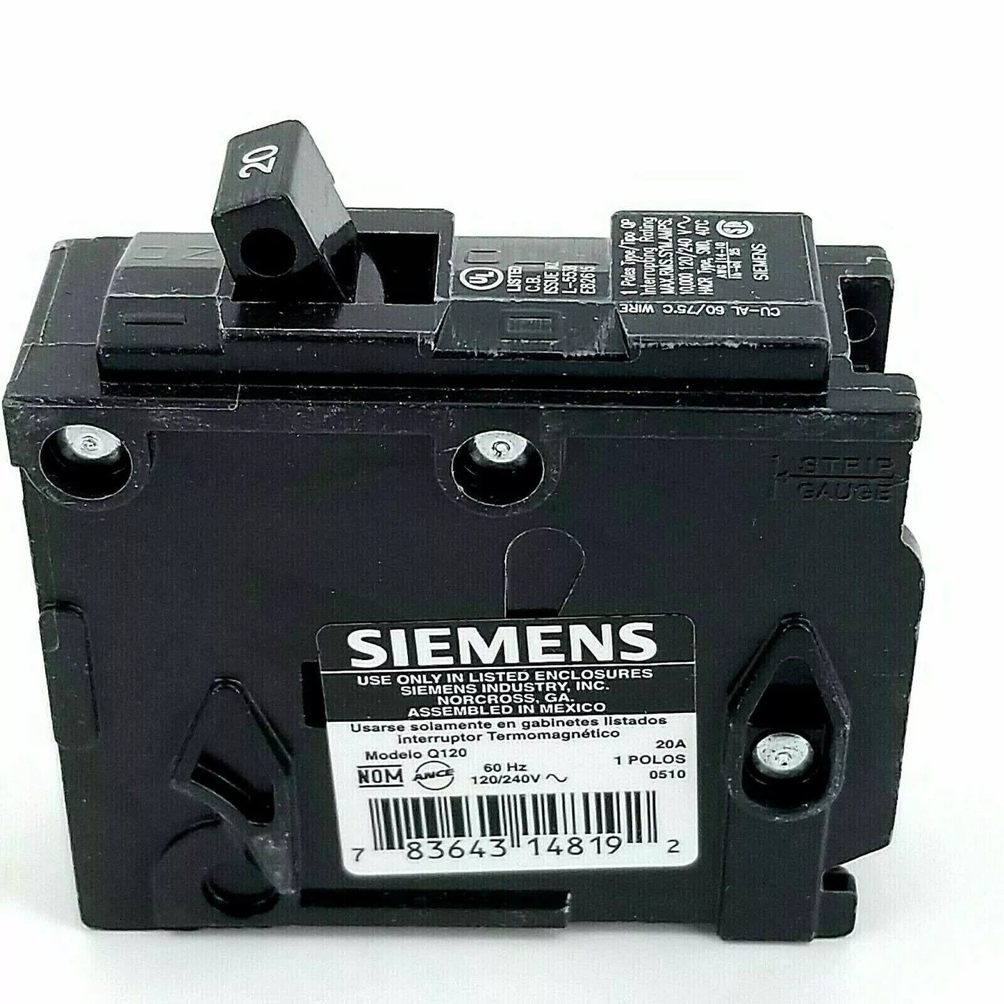 Siemens Q120 20 Amp Single-Pole Type QP Circuit Breaker Plug On New 2 Pack