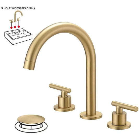 BWE 8" Widespread Bathroom Faucet Brushed Gold Double Handle w/ Drain Kit