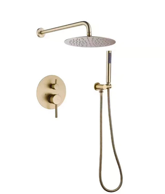 BWE A-98002-BG 2-Spray Rain Shower Faucet+Hand Shower Combo Kit Brushed Gold NEW
