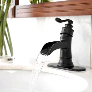 BWE Waterfall Single Single-Handle Low-Arc Bathroom Faucet Matte Black A-96556