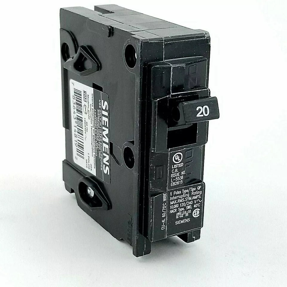 Siemens Q120 20 Amp Single-Pole Type QP Circuit Breaker Plug On New 2 Pack